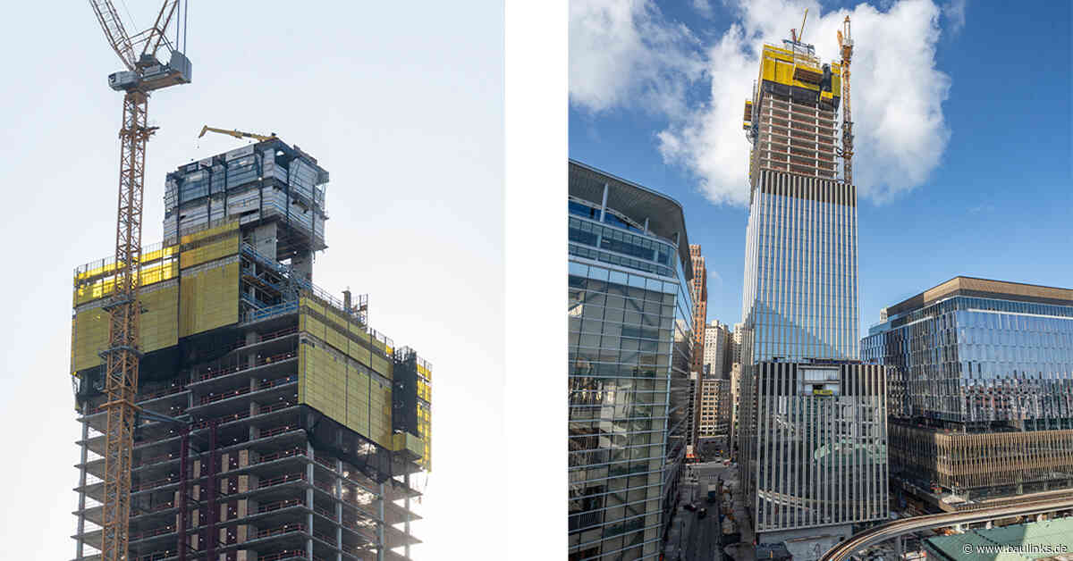Selbstkletternde Schalungs- und Arbeitsplattformen beim Bau des Hudson’s Site Tower in Detroit