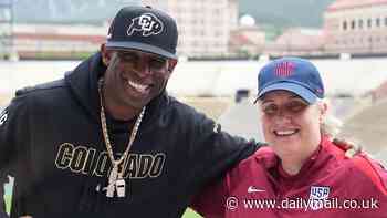 Deion Sanders embraces Emma Hayes as NFL icon meets the US women's national team on Colorado campus