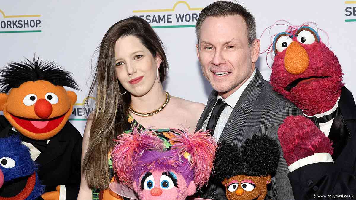Christian Slater, 54, and his pregnant wife Brittany Lopez, 35, mingle with the Muppets at the Sesame Workshop 2024 Benefit Gala