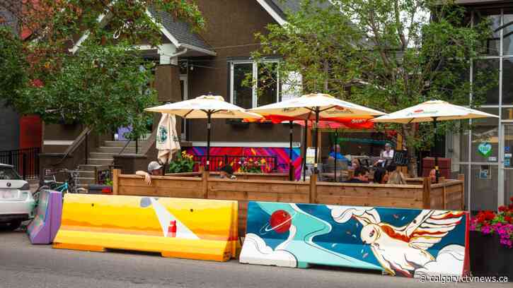 Boring concrete barriers jazzed up with art for Calgary's 2024 patio season