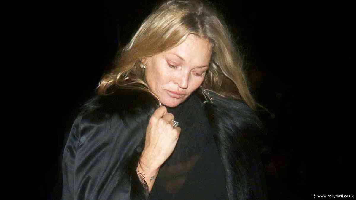 Kate Moss the party girl is back! Model is joined by a mystery male companion as she steps out in a black leotard to watch pal Cara Delevingne in Cabaret - weeks after holding hands with Bob Marley's grandson