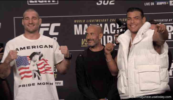 UFC 302 video: Sean Strickland, Paulo Costa show respect while fans chant during press conference faceoff