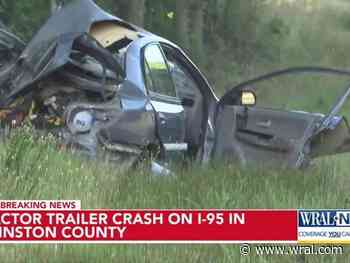 Tractor-trailer crash slows traffic on I-95 near Four Oaks in Johnston County