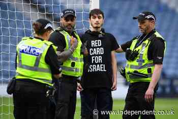 Protester ties himself to Hampden goalpost to delay Scotland-Israel football match