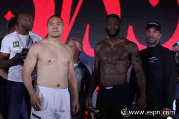 Zhang 68.2 lbs heavier than Wilder at weigh-in