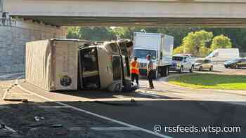 Truck overturns off of Veterans Expressway in Tampa