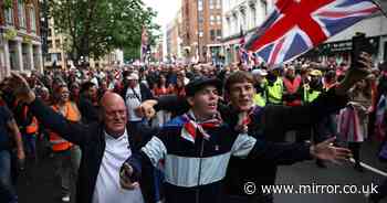 Tommy Robinson leads hundreds of 'football hooligans' in London march demanding Met Police chief quits