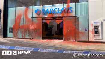 Barclays branches covered in red paint in pro-Palestine protest
