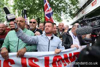 Tommy Robinson leads 'football hooligan' march in London demanding resignation of Met chief Mark Rowley
