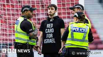 Protester chains himself to goalposts at  Scotland v Israel match