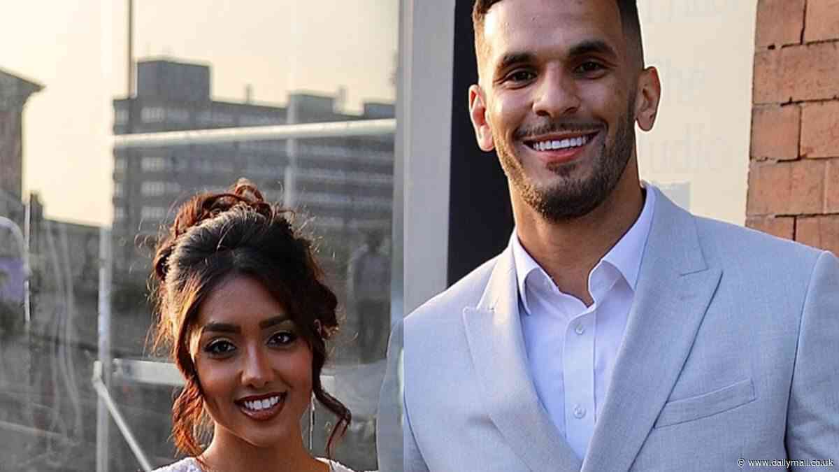 Love Island's Sanam Harrinanan puts on a loved-up display with fiancé Kai Fagan as the couple arrive at their engagement party