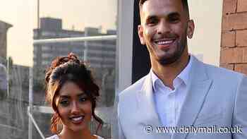 Love Island's Sanam Harrinanan puts on a loved-up display with fiancé Kai Fagan as the couple arrive at their engagement party