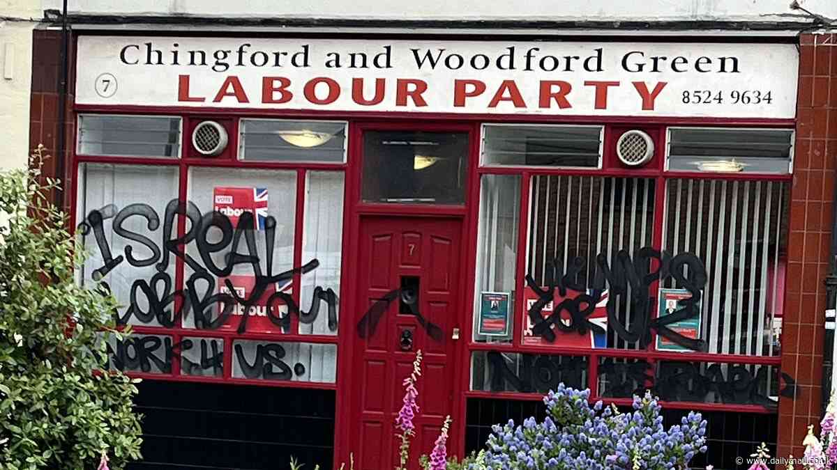 Fury over 'shameful' anti-Israel graffiti daubed across Labour Party office in north-east London - as Met Police launch hunt for vandals