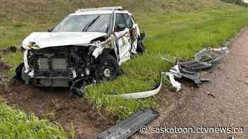 Sask. RCMP searching for suspect after police vehicle rammed, officer injured