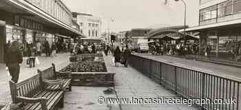 Look at a busy Broadway in Accrington town centre from 1981