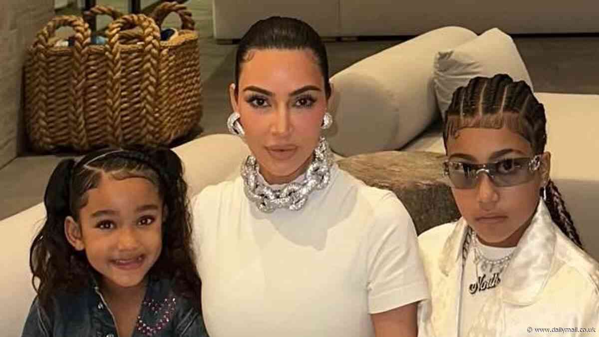 Kim Kardashian shrugs off Lion King drama to proudly pose with 'nepo baby' North and her lookalike daughter Chicago in lavish home