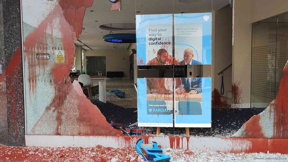 Palestine Action claims responsibility as vandals shatter windows and hurl red paint over Barclays Bank in Bolton - days after targeting branches in Manchester and Brighton