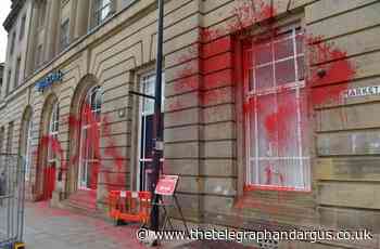 Red paint splashed across Barclays in Bradford city centre