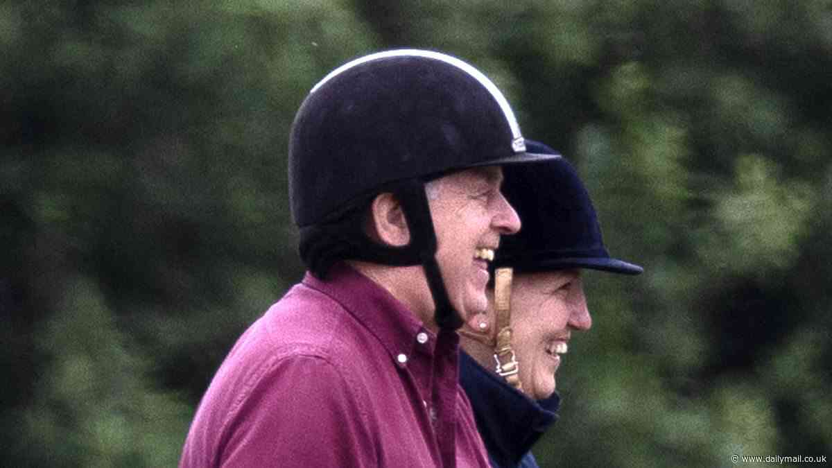 Smiling Prince Andrew seen horse riding around Windsor Castle after King Charles 'threatens to sever all ties' with duke unless he leaves the Royal Lodge for Frogmore Cottage
