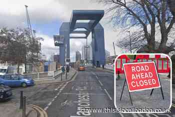 Manchester Road, Isle of Dogs closed for Thames Water works