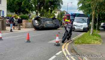 Live: Car overturns in Southwick