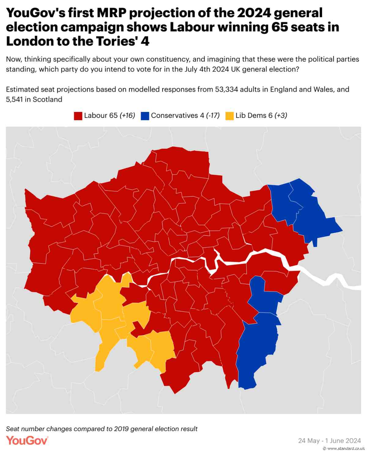 Sunak’s Tories face almost total wipeout in London in Labour election landslide bigger than Blair’s, new poll