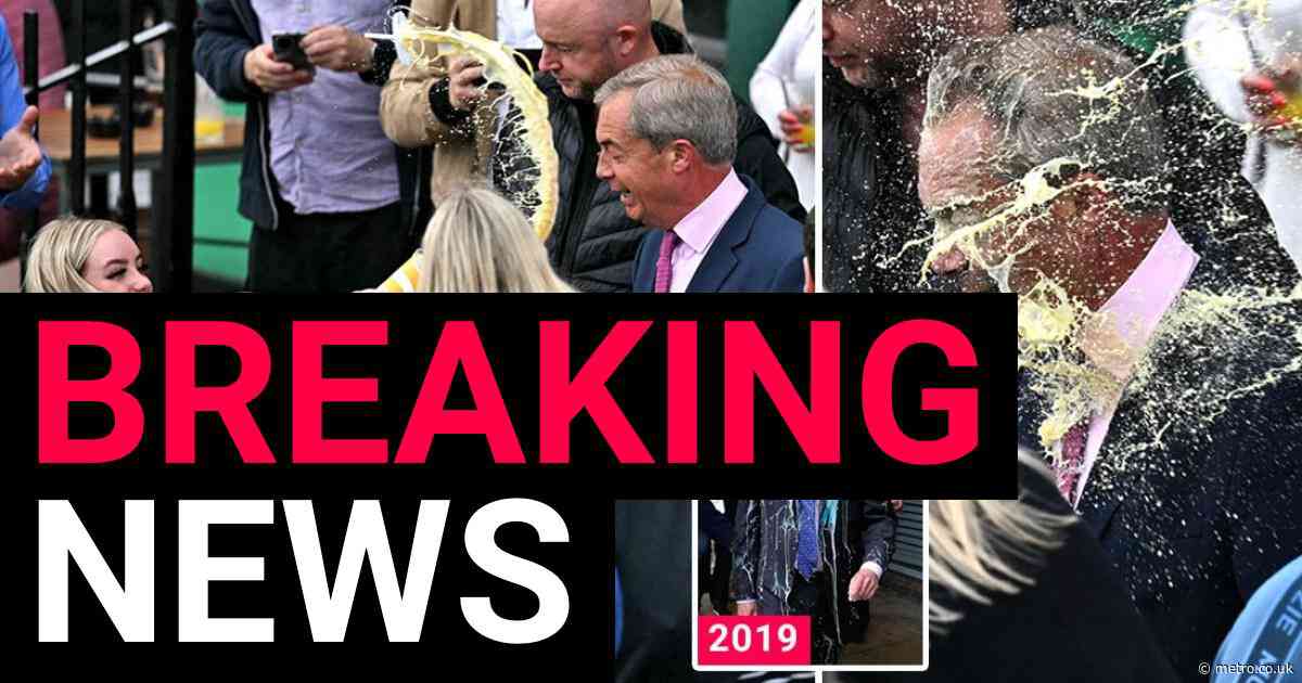 Nigel Farage gets doused in milkshake outside Wetherspoons