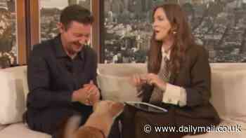 Drew Barrymore is left MORTIFIED as her DOG awkwardly interrupts a live interview with Jeremy Renner - after getting 'extremely turned on'