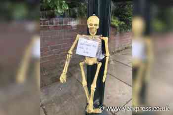 York: Skeleton at Bishopthorpe Road bus stop in protest