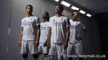 Real Madrid unveil their new home kit for the 2024-25 season as Jude Bellingham and Co strike a pose in their redesigned white strip... with Kylian Mbappe expected to take the No. 9 shirt at the Santiago Bernabeu