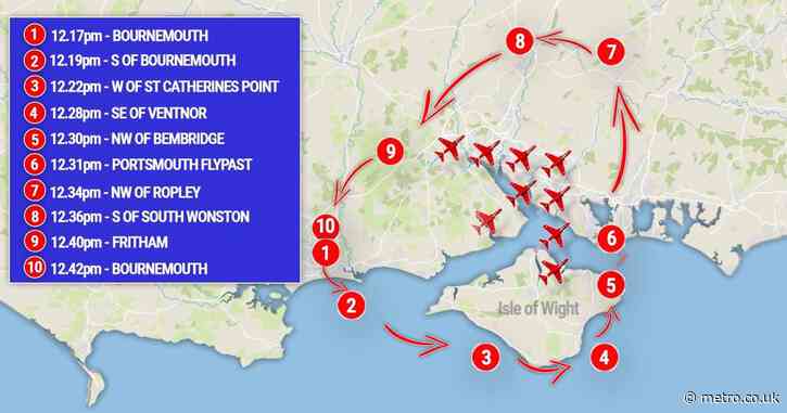 Map shows Red Arrows flypast route for D-Day 80th anniversary – and it’s not in London