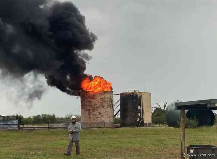 Oil tank catches fire after being struck by lightning in Fayette County