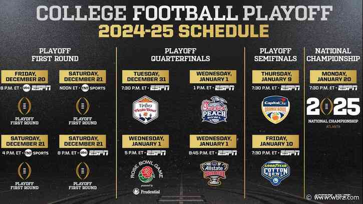First 12-team college football playoff will open Dec. 20-21 at on-campus sites
