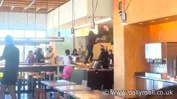 Wild brawl breaks out inside California Chipotle as women attack employees, hurl food and jump on cash register as shocked customers watch on