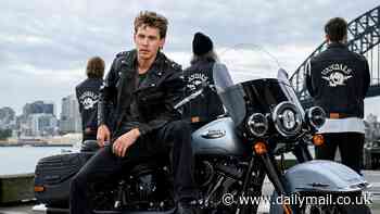 Austin Butler poses on a Harley-Davidson while promoting his new film The Bikeriders in Sydney - hours ahead of its Film Festival premiere
