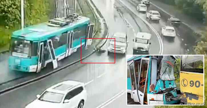 Passengers thrown from runaway tram before it crashes into another at high speed