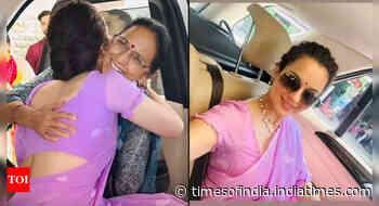 Kangana hugs her mom, leaves for Parliament: PICS