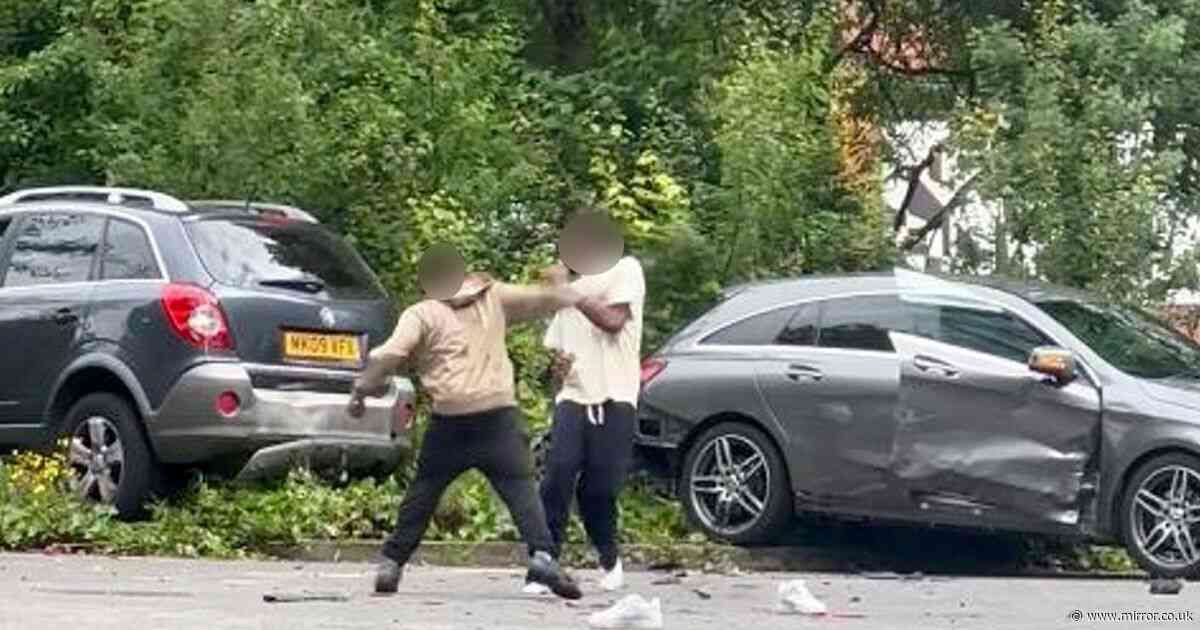 Sickening road rage attack sees motorist hit victim over the head with a rock