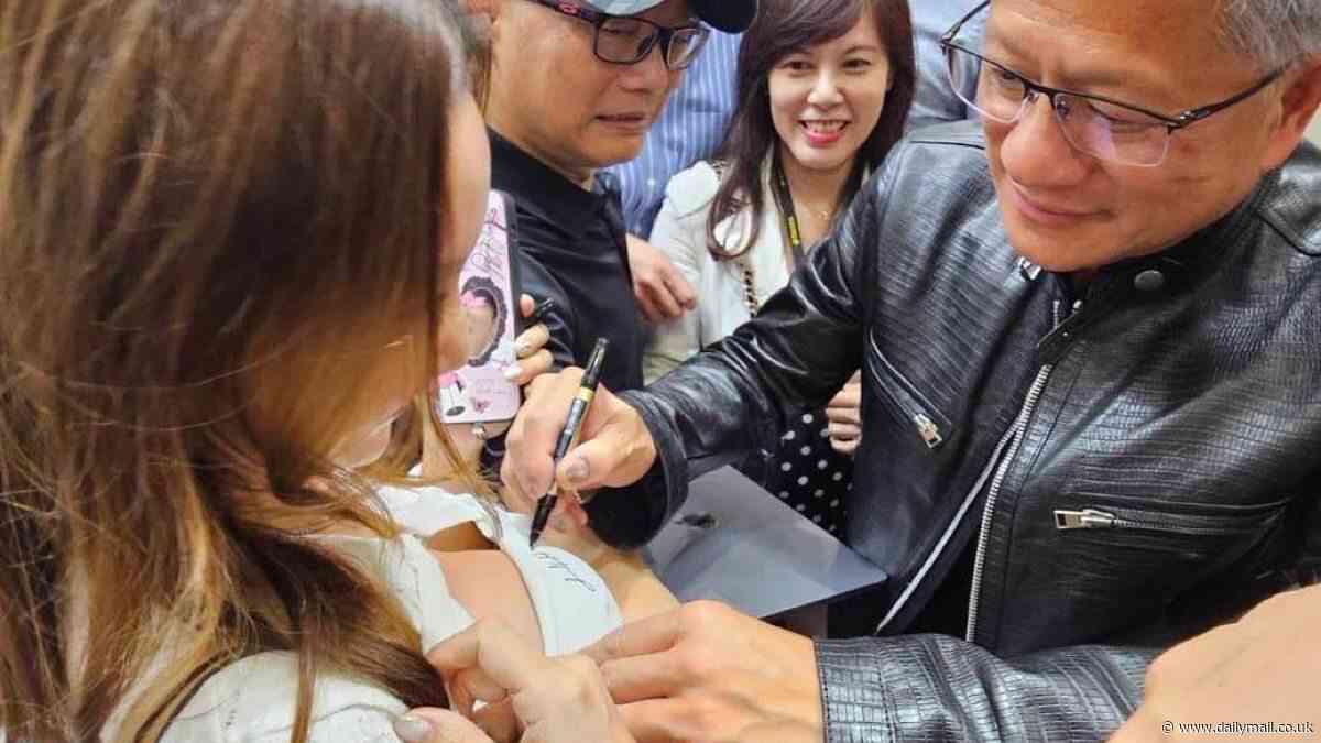 Move aside Tim Cook, there's a new $100bn tech bro in town! How rockstar CEO of Nvidia sparked 'Jensanity' in Taiwan and signed a fan's chest when £3tn firm past Apple after he 'accidentally' invented chips powering AI revolution while eating at Den