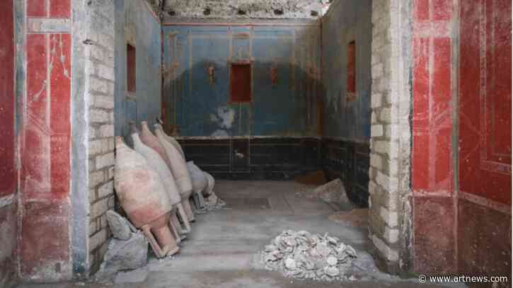 Blue Shrine Room with Frescos Depicting Female Figures Unearthed at Pompeii