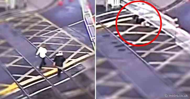 The moment woman is crushed by closing railway crossing barrier