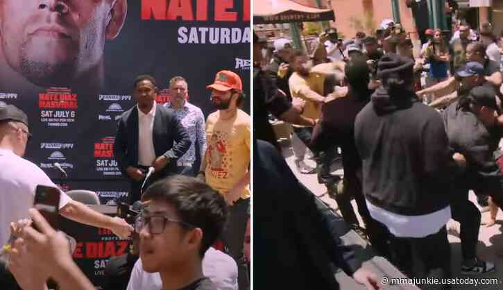 Video: Jorge Masvidal in middle of wild brawl after Nate Diaz refused another press conference faceoff