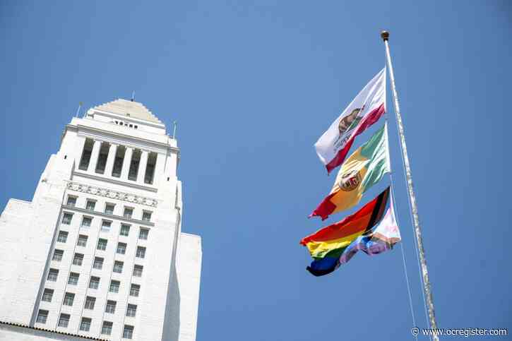 Los Angeles City Hall flies Progress Pride Flag to celebrate LGBTQ+ community