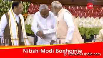 Watch: At NDA MPs Meet, Nitish Kumar Touches PM-Elect Narendra Modi`s Feet