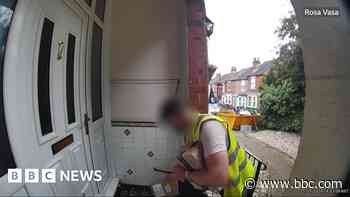 Doorbell camera films Amazon driver taking parcel