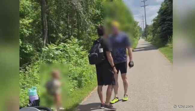 Video shows cyclist tell dad to put his toddler 'on a leash'