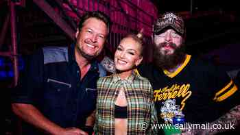 Gwen Stefani, 54, shows off taut tummy as she poses with hubby Blake Shelton, Post Malone, and Machine Gun Kelly at CMA Fest in Tennessee