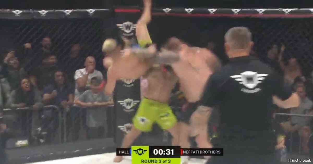 Eddie Hall wins 2-on-1 MMA fight with brutal powerbomb and KO