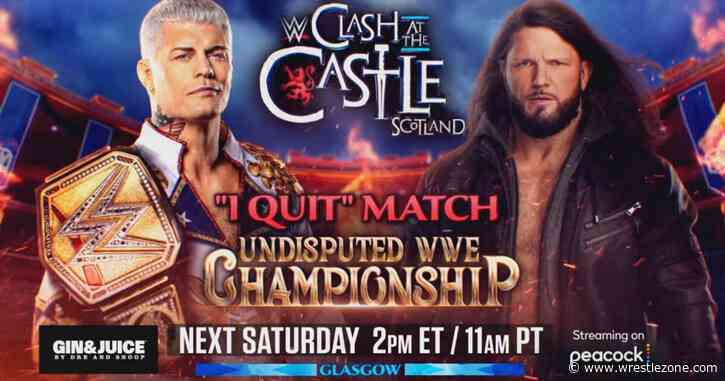 Cody Rhodes To Defend WWE Title In ‘I Quit’ Match Against AJ Styles At WWE Clash At The Castle