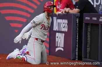 Phillies’ Bryce Harper does soccer slide after tying home run against Mets in London